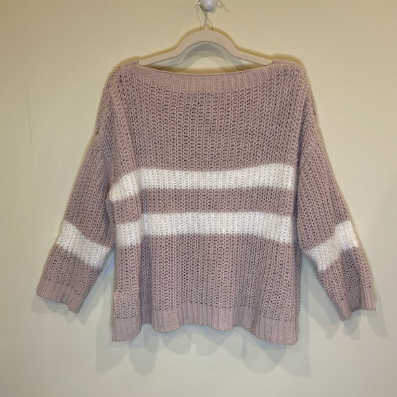 Woven Heart Striped Fluffy Sweater. - Picture 2 of 5